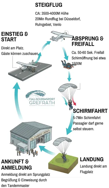 Tandemsprung Ablauf Infografik – vom Briefing bis zur Landung